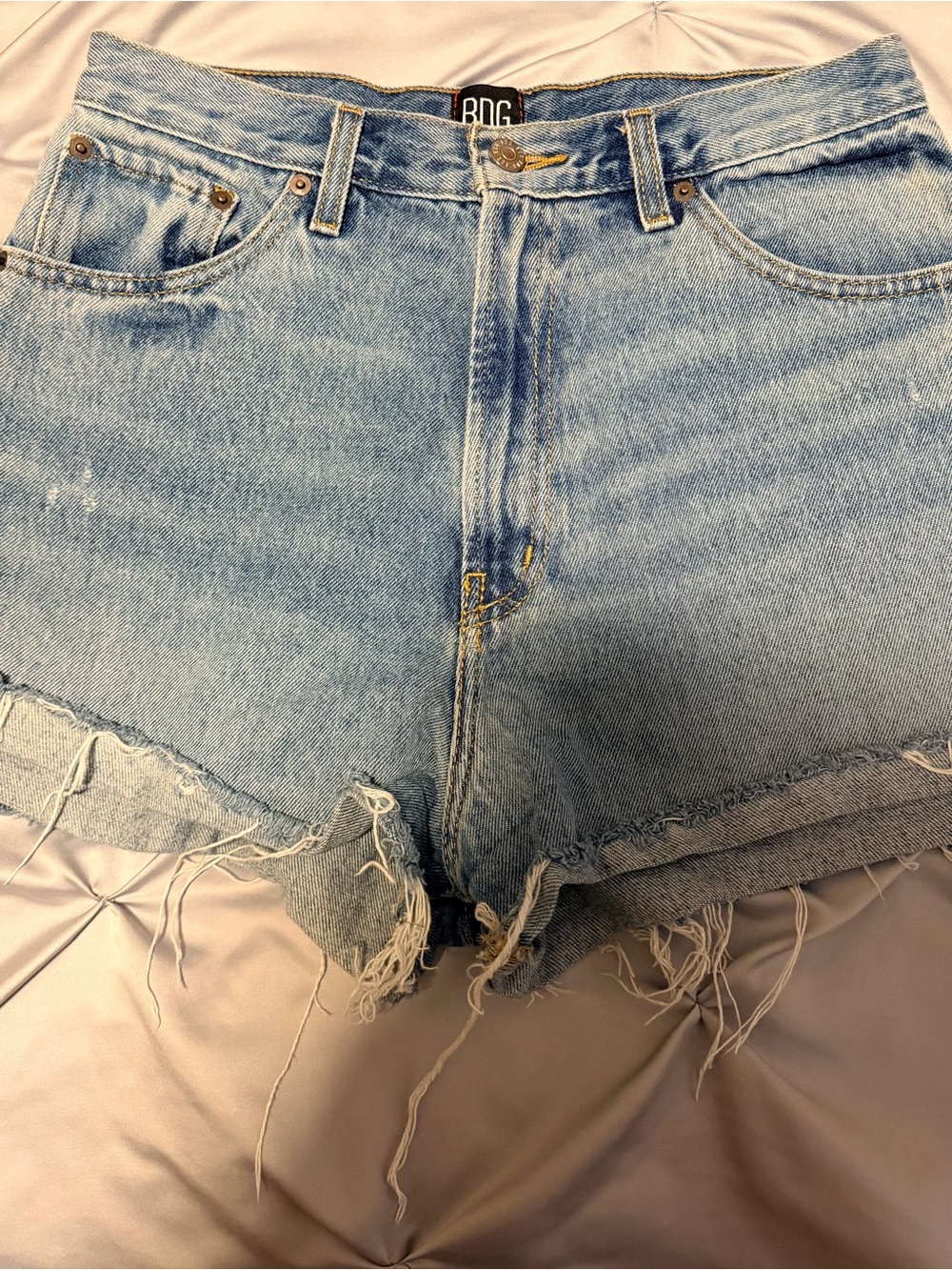 BDG Light Wash High Waist Frayed Denim Cutoff Shorts